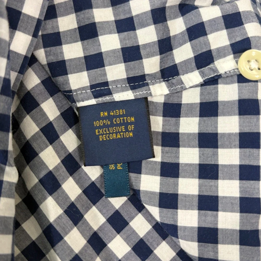 Ralph Lauren Button Down Shirt Boys Size 12 Navy Gingham Slim Fit Cotton Classic